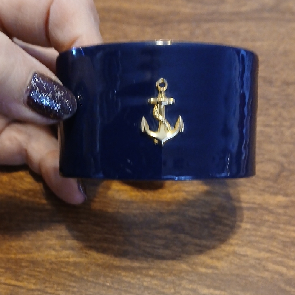 Navy Blue Cuff Bracelet with Gold Anchor